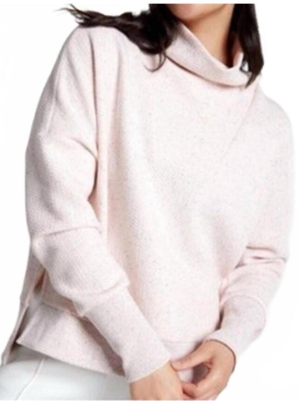 NWT Calia Herringbone Funnel Neck Pullover Sweatshirt Pink/ Gray Size L